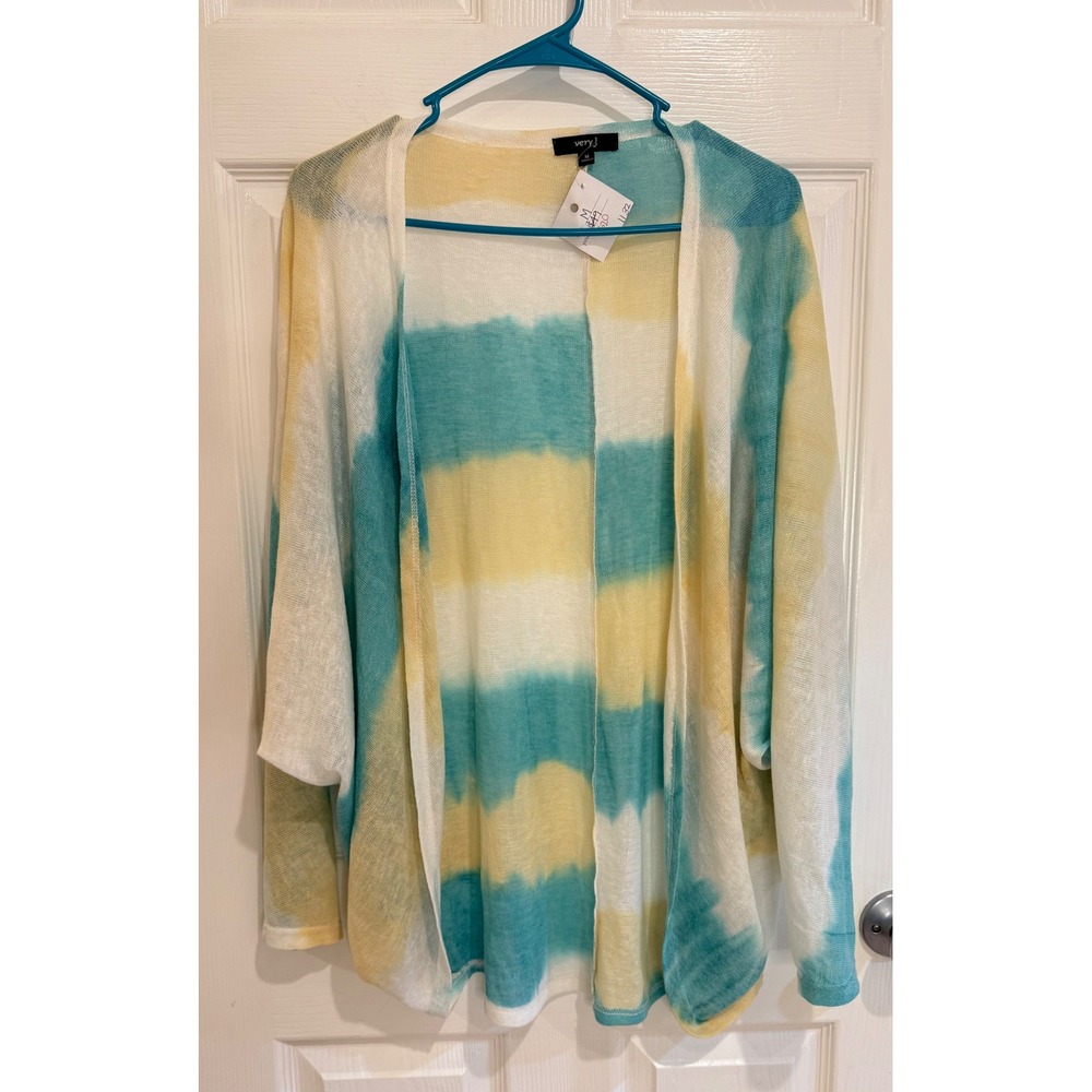 Very J Tie Dye Cardigan Open Front Lightweight Cover Up Beach Summer M